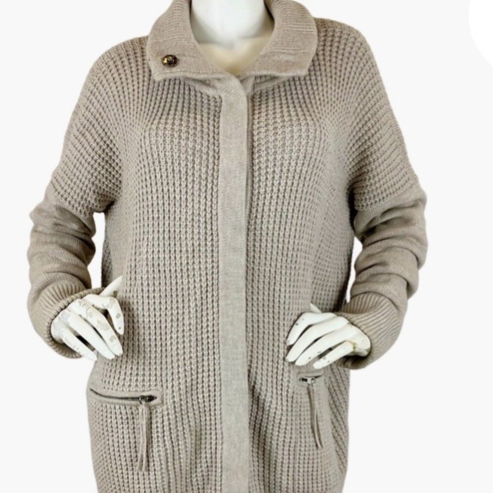 Duffy Cashmere Wool Beige Cardigan Sweater